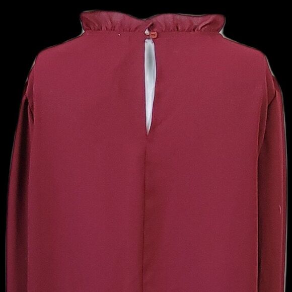 NEW Main Strip Boutique Blouse burgundy ruffle collar semi sheer Small & Large - Picture 11 of 13